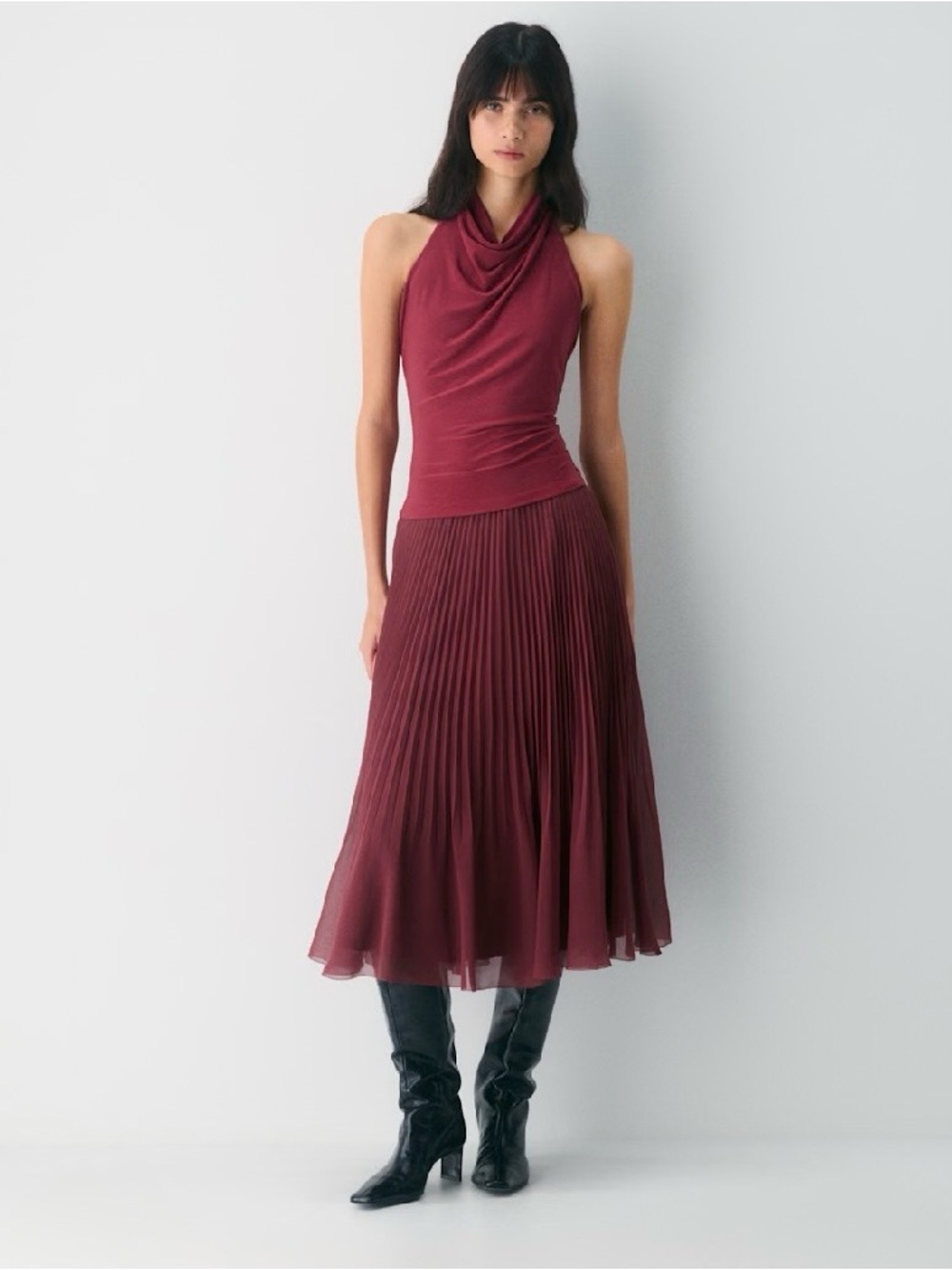Wilfred by Aritzia Twirl Pleated Skirt | Cordovan | Small
